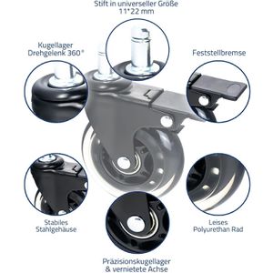 Produktbild für Stuhlrollen HMF 6810, feststellbar, aus Gummi, 5 Stück