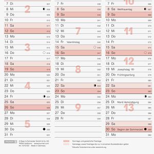 Produktbild für Tafelkalender Brunnen 1070130007, rot, mit Ferienübersicht