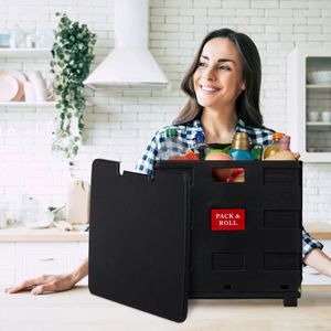 Produktbild für Einkaufstrolley Relaxdays mit Deckel, schwarz / blau, klappbar
