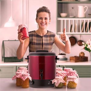 Produktbild für Einkochautomat Arebos rot, aus Edelstahl