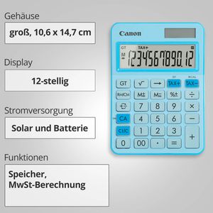 Produktbild für Taschenrechner Canon LS-125KB, MwSt-Berechnung, pastellblau