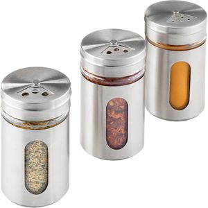 Produktbild für Gewürzgläser Metaltex aus Glas, mit Edelstahlmantel &amp; -deckel
