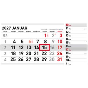 Produktbild für 3-Monatskalender Zettler 957, Kombi, mit Notizspalte &amp; Ferien