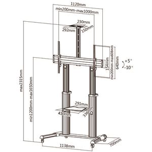 Produktbild für TV-Ständer myWall HP102L, Ablage &amp; Rollen, silber, Metall