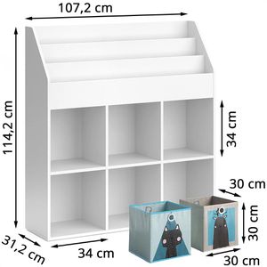 Produktbild für Bücherregal Vicco Luigi, weiß, mit 6 Faltboxen