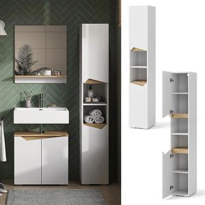 Produktbild für Badschrank Vicco Marelle, mit 4 Füßen, weiß / artisan eiche