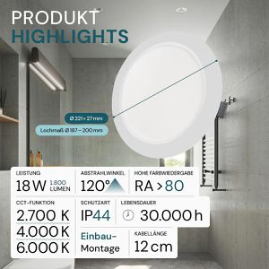 Produktbild für LED-Einbaustrahler Luxula LX300142, warm- bis kaltweiß