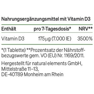 Produktbild für Vitamin-D natural-elements Wochendepot, 180 Tabletten