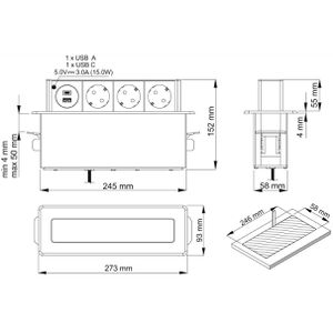 Produktbild für Einbausteckdose McPower 1300548, mit 2 m Kabel, versenkbar
