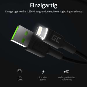 Produktbild für Ladekabel Green-Cell GC Ray LED, schwarz, 1,2m