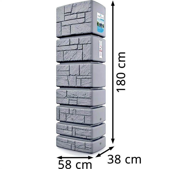 Prosperplast Regentonne Tower Stone, 350 Liter, eckig, grau, mit Deckel