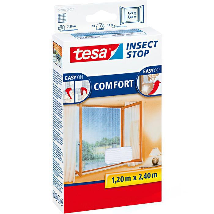 Tesa Fliegengitter Insect Stop Comfort, weiß, 120 x 240cm, mit Klettband,  für bodentiefe Fenster – Böttcher AG