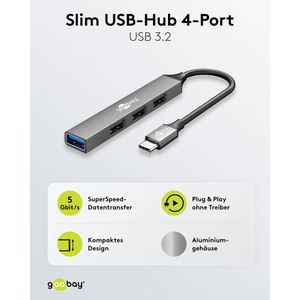 Produktbild für USB-Hub Goobay 74457, grau, mit Metallgehäuse