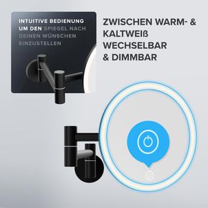 Produktbild für Kosmetikspiegel ovimar Leinoya, dimmbare Beleuchtung, schwarz