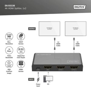 Produktbild für HDMI-Splitter Digitus DS-55336, 1 In 2 Out