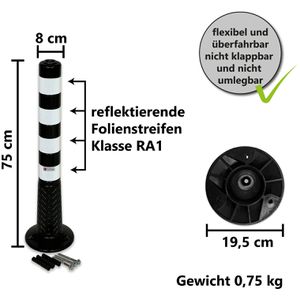 Produktbild für Absperrpfosten UvV Flex Ecoline 75, schwarz/weiß, Kunststoff