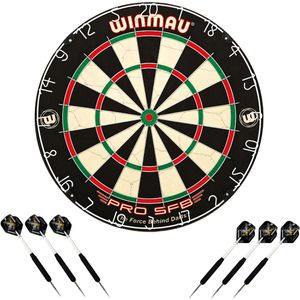 WINMAU Dartscheibe PRO SFB, Set, für Steeldarts, aus Sisal, mit 6 Dartpfeilen