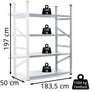 Produktbild für Anbauregal GEWE 518A4R, 4 Metallböden