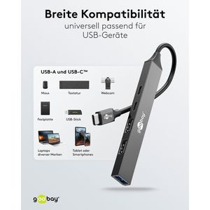 Produktbild für USB-Hub Goobay 74460, grau, mit Metallgehäuse