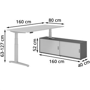 Produktbild für Schreibtisch Hammerbacher XDSM 29641, lichtgrau, mit Sideboar