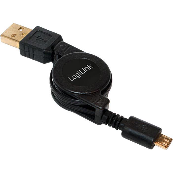 LogiLink Ladekabel CU0090, schwarz, USB A auf Micro USB, ausziehbar, 0,75m  – Böttcher AG