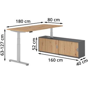 Produktbild für Schreibtisch Hammerbacher XDSM, 29900, asteiche, mit Sideboard