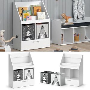 Produktbild für Bücherregal Vicco Luigi, weiß, mit 2 Faltboxen