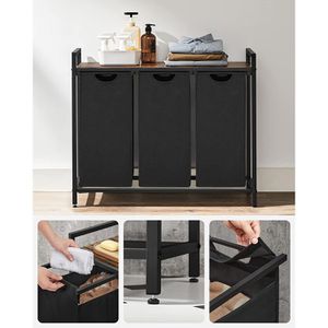 Produktbild für Wäschekorb Vasagle BLH301B01, schwarz, 3 Fächer