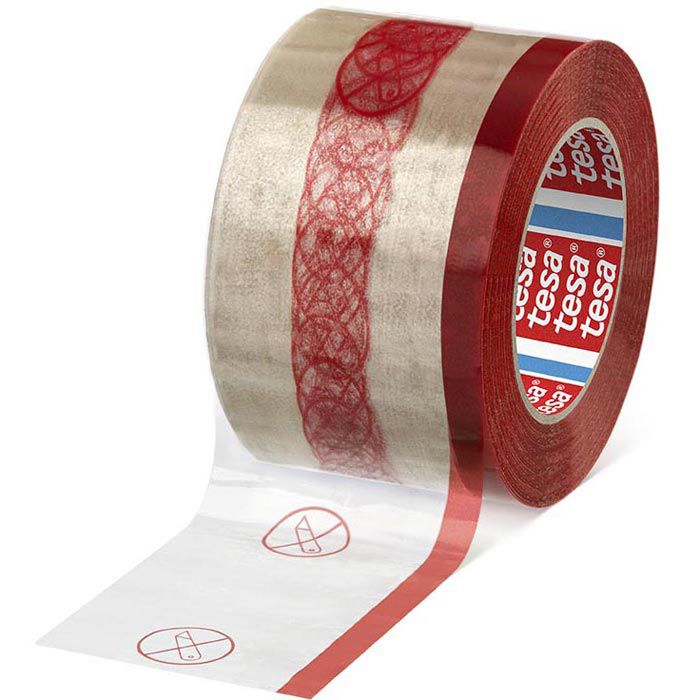 Tesa Packband 4190 Verpackungsklebeband PP transparent / rot 50 mm x 66 m mit Fingerlift