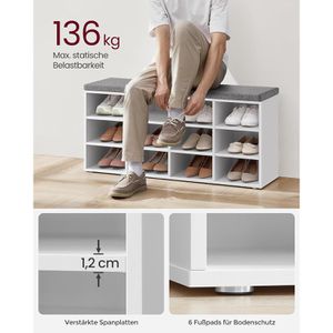 Produktbild für Schuhbank Vasagle LHS012W14, weiß, aus Holz