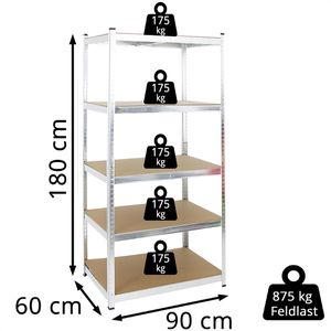 Produktbild für Schwerlastregal PROREGAL Ragnar, 5 Holzböden