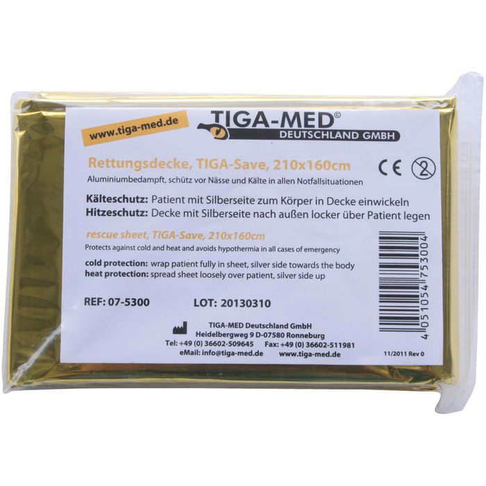 TIGA-MED Rettungsdecke, Hitze- und Kälteschutz, 210 x 160cm – Böttcher AG