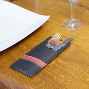 Produktbild für Bestecktaschen Papstar Stripes, schwarz / orange