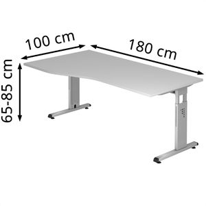 Produktbild für Schreibtisch Hammerbacher O-Serie, lichtgrau / silber