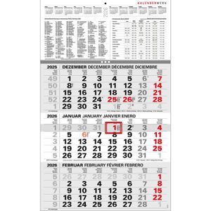 3-Monatskalender Kalenderwerk Varius mit Ferienübersicht, 2026