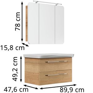 Produktbild für Waschtisch Fackelmann Milano, mit Spiegelschrank, asteiche