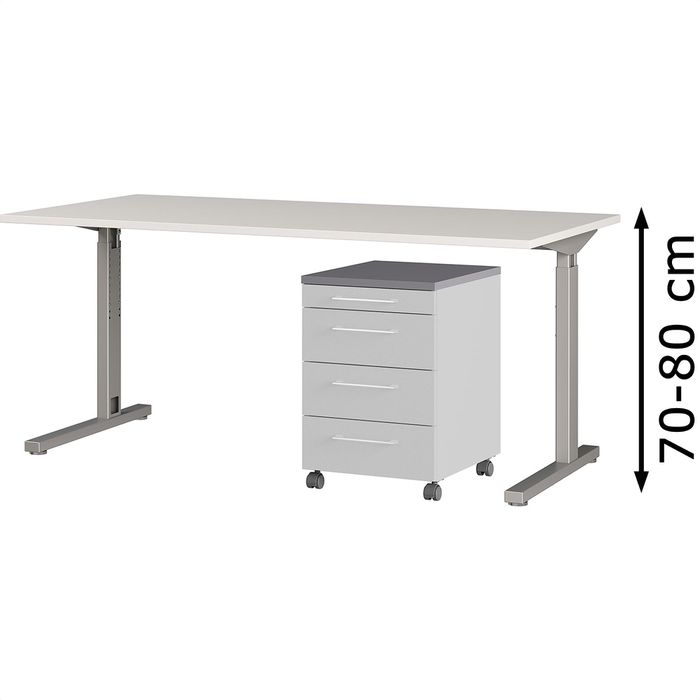 Schreibtisch, Büromöbel-Set – Profi Rollcontainer 2-teilig, lichtgrau, Set 2.0 AG 7, Böttcher Germania