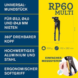 Produktbild für Blindnietzange Rapid RP60 Multi, Kopf 360°