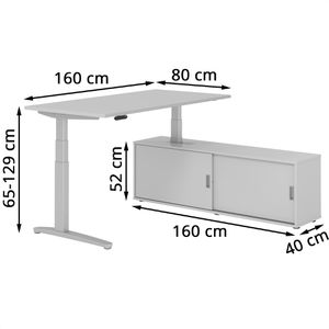 Produktbild für Schreibtisch Hammerbacher XBHM 30227, lichtgrau, mit Sideboard