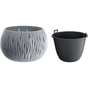 Produktbild für Übertopf Prosperplast Sandy Bowl, steingrau, Ø 37 x 21 cm