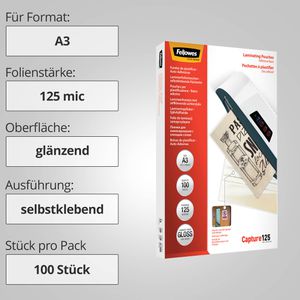 Produktbild für Laminierfolien Fellowes 5329001 Capture, DIN A3