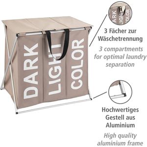 Produktbild für Wäschekorb Wenko Trio Top Taupe, mit 3 Fächern