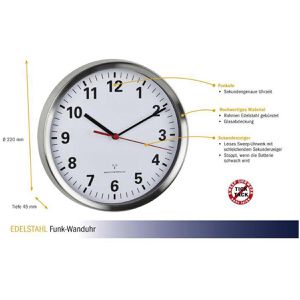 Produktbild für Wanduhr TFA 60.3529.02, Edelstahl, analog, Funkuhr