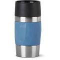 Isolierbecher Emsa Travel Mug Compact, 300 ml hält 3h warm, Edelstahl doppelwandig, aquablau