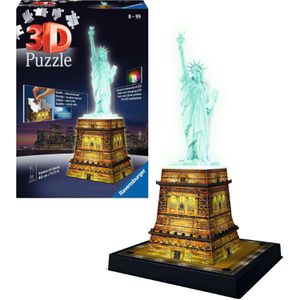 Ravensburger Puzzle Freiheitsstatue bei Nacht, 3D Puzzle, LED-Beleuchtung, ab 8 Jahre, 108 Teile