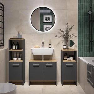 Produktbild für Badmöbel-Set Vicco Karli, anthrazit / goldkraft eiche,3-teilig