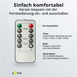 Produktbild für LED-Kerze Goobay 77750, Echtwachs-Stabkerzen weiß