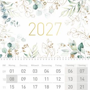 Produktbild für 3-Monatskalender Häfft 12313-8, Blattgold, mit Ferienübersicht