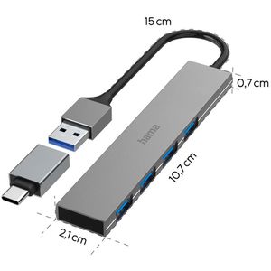 Produktbild für USB-Hub Hama Ultra Slim 200141, grau