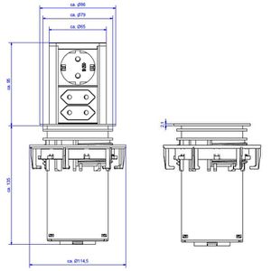 Produktbild für Einbausteckdose Bachmann Elevator, mit 2 m Kabel, versenkbar